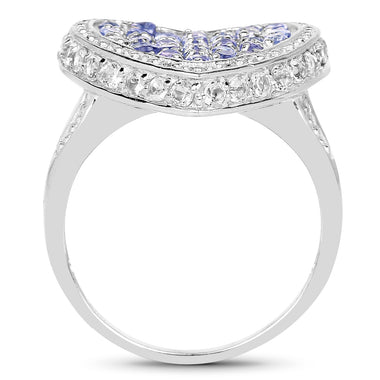 1.81 Carat Genuine Tanzanite and White Topaz .925 Sterling Silver Ring - 0