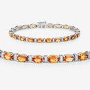 16.73 Carat Genuine Orange Sapphire and White Diamond 14K White Gold Bracelet-4