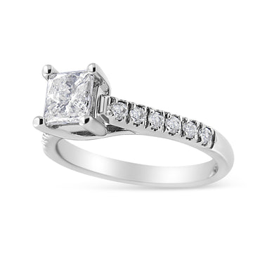 14K White Gold 1 1/5 Cttw 4-Prong Set Princess Diamond Classic Engagement Ring (I1-I2 Color, H-I Clarity) Ring Size 7 - 0