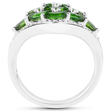 2.37 Carat Genuine Chrome Diopside and White Diamond .925 Sterling Silver Ring - 0