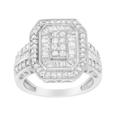 .925 Sterling Silver Round and Baguette Diamond Cathedral Ring (0.75 Cttw, H-I Color, I2-I3 Clarity) - Size 7 - 0
