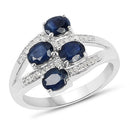 1.61 Carat Genuine Blue Sapphire and White Diamond .925 Sterling Silver Ring-1