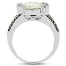 3.59 Carat Genuine Green Amethyst, Green Diamond & White Diamond .925 Sterling Silver Ring-2