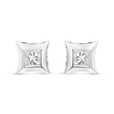 10K White Gold 1/3 Cttw Invisible Set Style Princess-Cut Diamond Stud Earrings (H-I Color, SI2-I1 Clarity) - 0