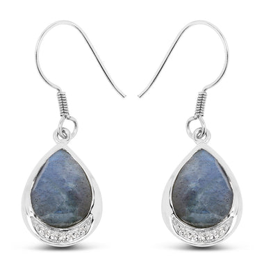 9.13 Carat Genuine Labradorite And White Topaz .925 Sterling Silver Earrings