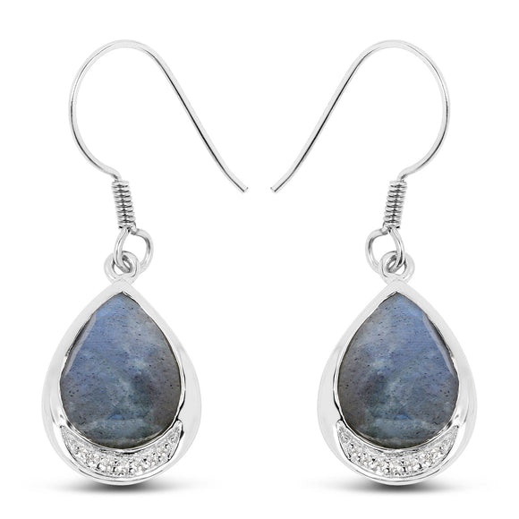 9.13 Carat Genuine Labradorite And White Topaz .925 Sterling Silver Earrings