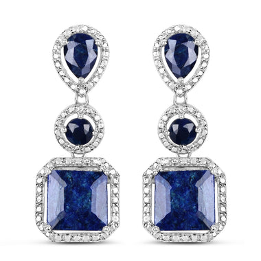 11.62 Carat Dyed Sapphire .925 Sterling Silver Earrings - 0