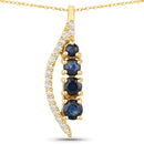 0.40 Carat Genuine Blue Sapphire and White Diamond 14K Yellow Gold Pendant-1