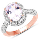 14K Rose Gold Plated 3.86 Carat Genuine Kunzite and White Zircon .925 Sterling Silver Ring-1