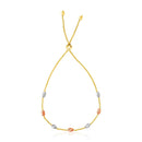 14k Tri-Color Gold Textured Oval Station Lariat Style Bracelet-4