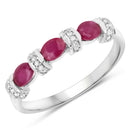 0.73 Carat Genuine Ruby and White Diamond 14K White Gold Ring-1