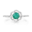 0.55 Carat Genuine Zambian Emerald and White Diamond 14K White Gold Ring-3