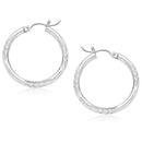 14k White Gold Diamond Cut Hoop Earrings (25 mm)-1