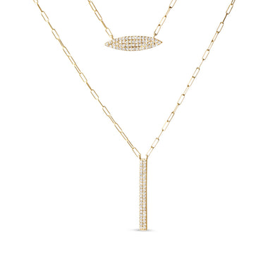 14K Yellow Gold 3/8 Cttw Two-Strand Marquise and Bar Charm Paper Clip Link Pendant Necklace  (I-J Color, I1-I2 Clarity) -18" and 20" Inch Lengths