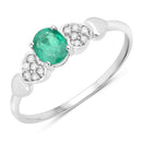 0.36 Carat Genuine Zambian Emerald and White Diamond 14K White Gold Ring-1