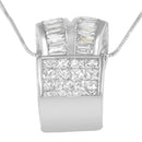 14K White Gold 1 5/8 cttw Princess and Baguette Cut Diamond Heart Ribbon Pendant Necklace (G-H, VS1-VS2)-4