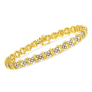 10K Yellow Gold Plated .925 Sterling Silver 2.0 Cttw Round Diamond Cluster "X" Shaped Link Bracelet (H-I Color, I3 Clarity) - 7"-2