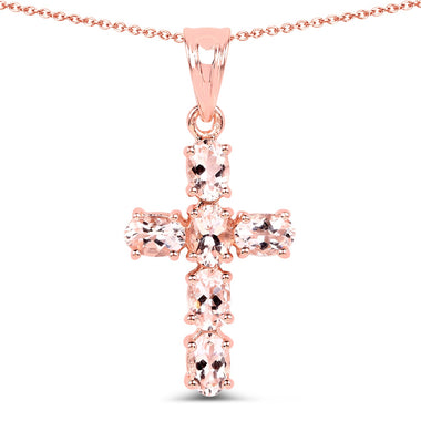 14K Rose Gold Plated 2.58 Carat Genuine Morganite .925 Sterling Silver Pendant