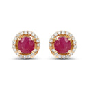 0.71 Carat Genuine Ruby and White Diamond 14K Yellow Gold Earrings-1