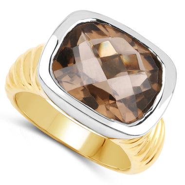 Two Tone Plated 7.53 Carat Genuine Smoky Quartz .925 Sterling Silver Ring - 0