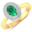 0.88 Carat Genuine Zambian Emerald  and White Diamond 14K Yellow Gold Ring-1