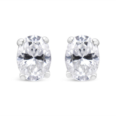 14K White Gold 1.00 Cttw Lab Grown Oval Solitaire Diamond Stud Earrings (F-G Color, VS2-SI1 Clarity) - 0