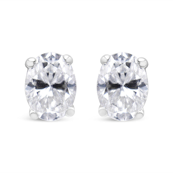 14K White Gold 1.00 Cttw Lab Grown Oval Solitaire Diamond Stud Earrings (F-G Color, VS2-SI1 Clarity)