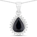 2.09 Carat Genuine Blue Sapphire and White Diamond 14K White Gold Pendant-1