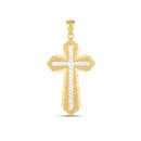 14k Two Tone Gold High Polish Diamond Cut Cross Pendant-1