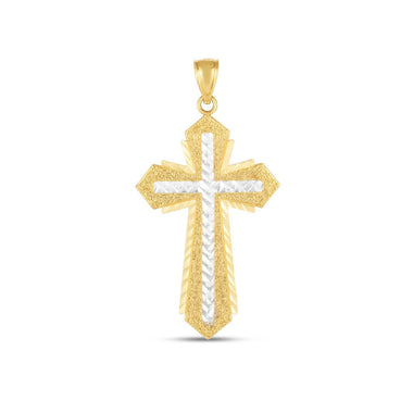 14k Two Tone Gold High Polish Diamond Cut Cross Pendant - 0