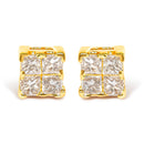 14K Yellow Gold 1/4 Cttw Invisible Set Princess-Cut Diamond Square Stud Earring (J-K Color, I1-I2 Clarity)-1
