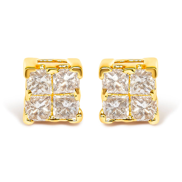 14K Yellow Gold 1/4 Cttw Invisible Set Princess-Cut Diamond Square Stud Earring (J-K Color, I1-I2 Clarity)