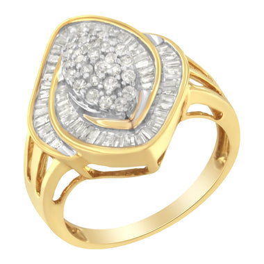10K Yellow Gold Diamond Cluster Ring (3/4 Cttw, J-K Color, I2-I3 Clarity) - Size 6 - 0