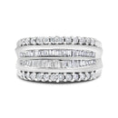 14K White Gold 1.00 Cttw Round and Baguette-Cut Diamond Modern Band Ring (H-I Color, SI2-I1 Clarity) - Ring Size 7-1