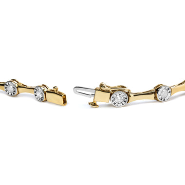 10K Yellow Gold Plated .925 Sterling Silver 1.0 Cttw Miracle Set Diamond Bezel Style Station Link Bracelet (H-I Color, I3 Clarity) - Size 7" - 0