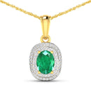 1.50 Carat Genuine Zambian Emerald and White Diamond 14K Yellow Gold Pendant-1