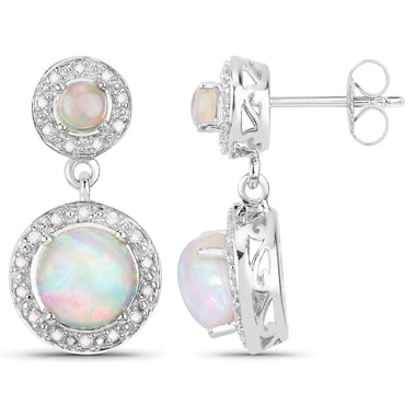 2.27 Carat Genuine Ethiopian Opal and White Diamond .925 Sterling Silver Earrings - 0
