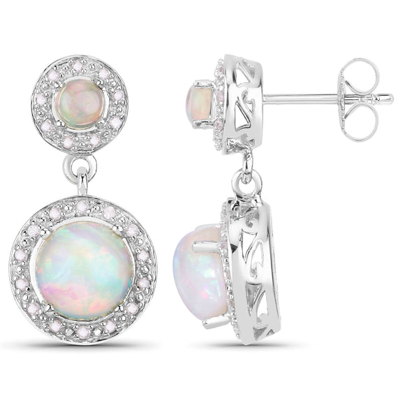 2.27 Carat Genuine Ethiopian Opal and White Diamond .925 Sterling Silver Earrings