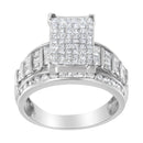 14K White Gold 2.0 Cttw Mixed-Cut Diamond Rectangle Invisible-Set Composite Cluster Ring with Bar- and Channel-Set Band (H-I Color, SI2-I1 Clarity) - Size 5-2