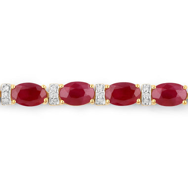 11.67 Carat Genuine Ruby and White Diamond 14K Yellow Gold Bracelet - 0