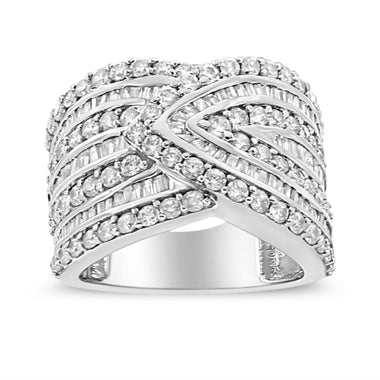 .925 Sterling Silver 2 3/8 Cttw Diamond Multi Row Overlay Band Ring ( J-K Color, I3 Clarity) - Ring Size 7 - 0