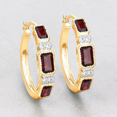 2.78 Carat Genuine Garnet and White Topaz .925 Sterling Silver Earrings - 0
