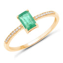 0.59 Carat Genuine Zambian Emerald and White Diamond 14K Yellow Gold Ring-1