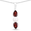 1.50 Carat Genuine Garnet and Pearl .925 Sterling Silver Pendant-1