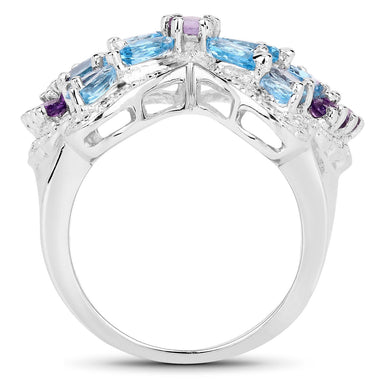 3.56 Carat Genuine Swiss Blue Topaz and Amethyst .925 Sterling Silver Ring - 0