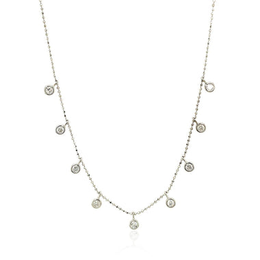 14k White Gold Necklace with Round Diamond Charms - 0