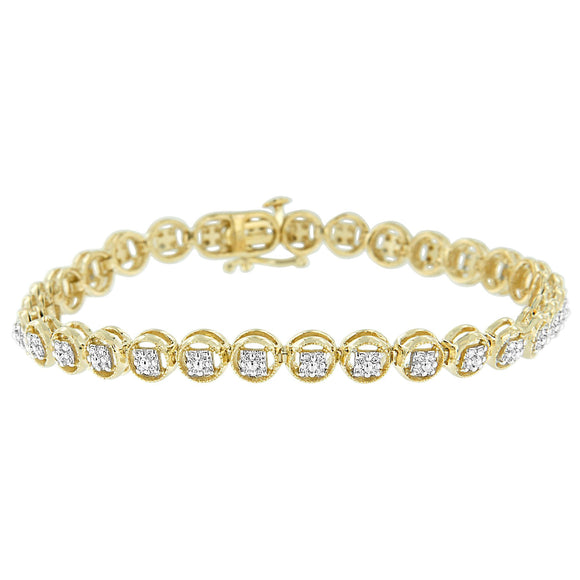 14K Rose Gold Over .925 Sterling Silver 1/4 Cttw Diamond 7" Open Circle Wheel Link Tennis Bracelet (I-J Color, I2-I3 Clarity)