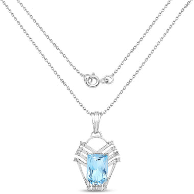 5.76 Carat Genuine Swiss Blue Topaz & White Topaz .925 Sterling Silver Pendant - 0