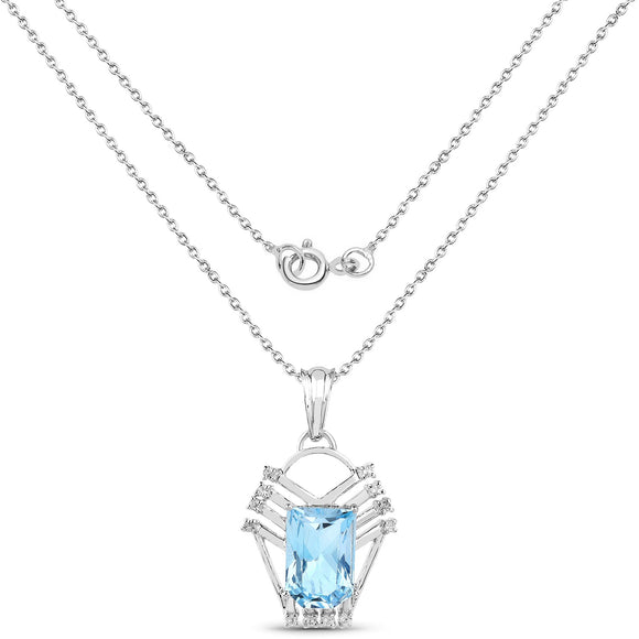 5.76 Carat Genuine Swiss Blue Topaz & White Topaz .925 Sterling Silver Pendant
