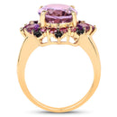 14K Yellow Gold Plated 5.25 Carat Genuine Amethyst, Rhodolite and Blue Diamond .925 Sterling Silver Ring-2